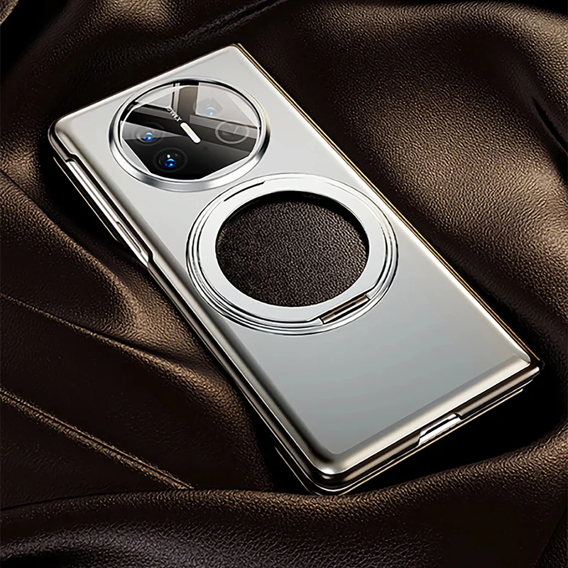 Oatsbasf Metal + Genuine Leather Smart Clear View Flip Cover MagSafe Bracket Case