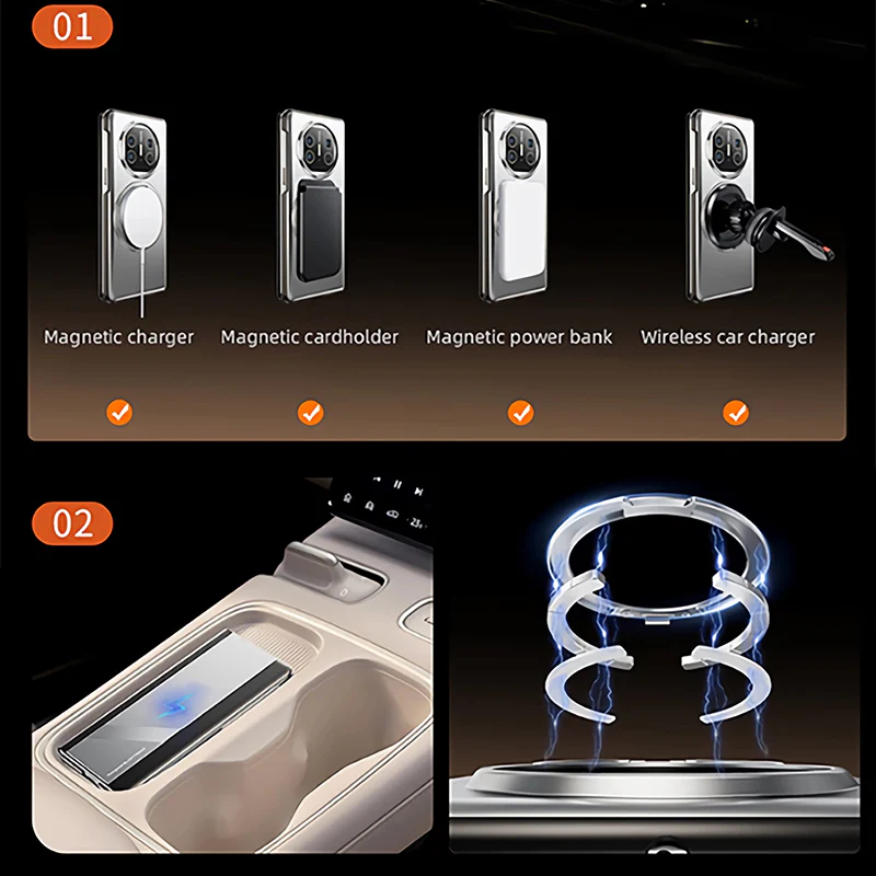 Oatsbasf Metal + Genuine Leather Smart Clear View Flip Cover MagSafe Bracket Case