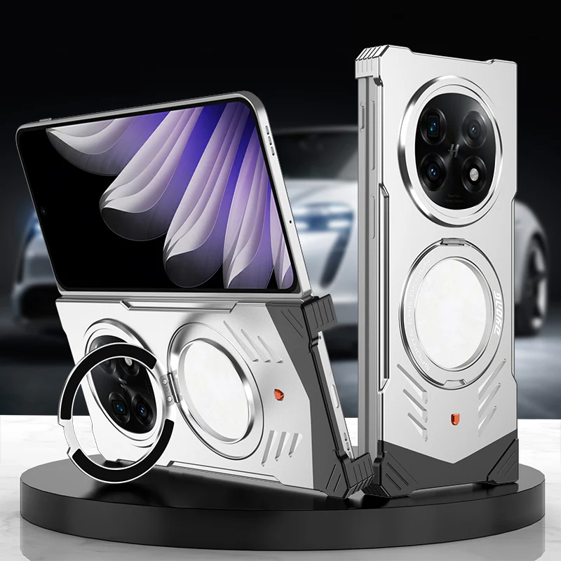 Armor King Supercar MagSafe Pivot Ring Stand Elastic Buckle Frameless Metal Case Cover