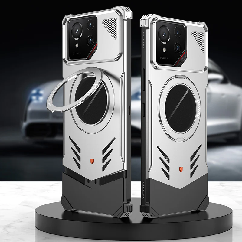 Armor King Supercar MagSafe Pivot Ring Stand Elastic Buckle Frameless Metal Case Cover