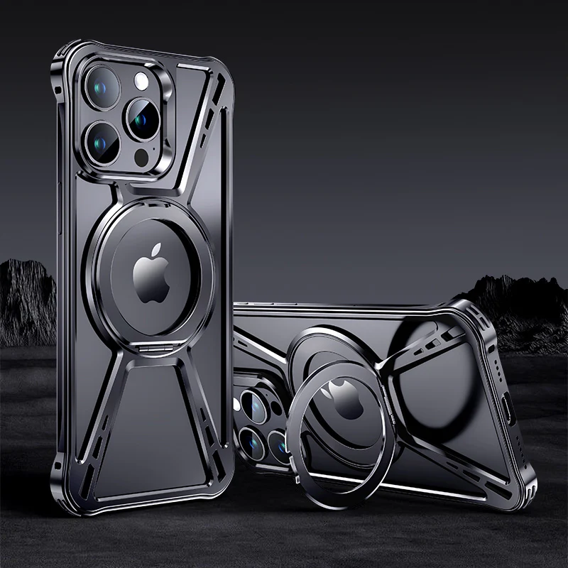 Armor King X Bracket MagSafe Pivot Ring Stand Air Cushion Metal Case Cover