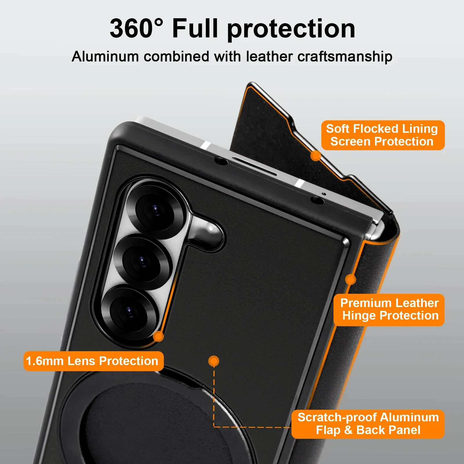 Oatsbasf Metal + Genuine Leather Smart Clear View Flip Cover MagSafe Bracket Case