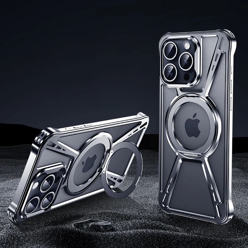 Armor King X Bracket MagSafe Pivot Ring Stand Air Cushion Metal Case Cover