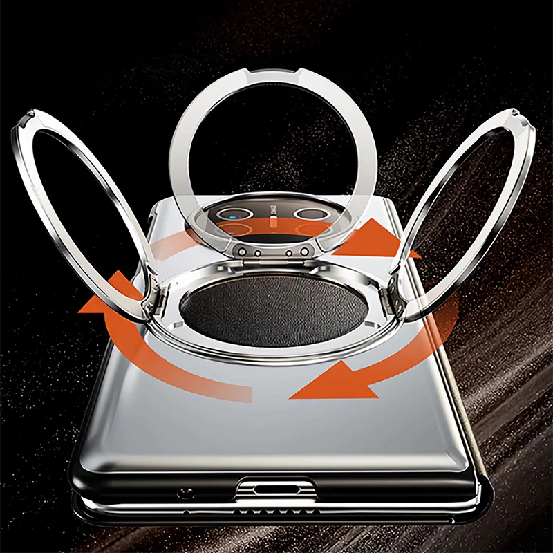 Oatsbasf Metal + Genuine Leather Smart Clear View Flip Cover MagSafe Bracket Case