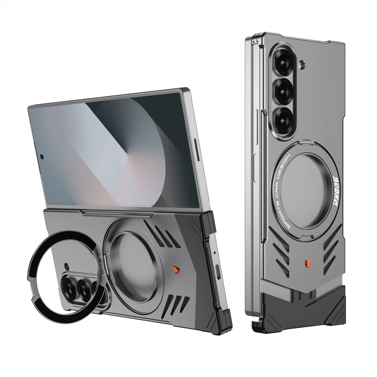 Armor King Supercar MagSafe Pivot Ring Stand Elastic Buckle Frameless Metal Case Cover