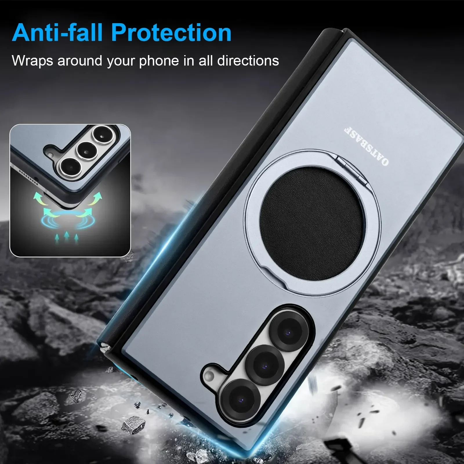 Oatsbasf Metal + Genuine Leather Smart Clear View Flip Cover MagSafe Bracket Case