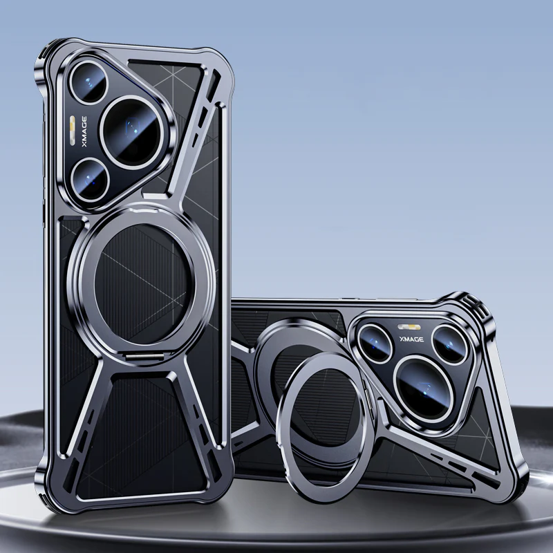 Armor King X Bracket MagSafe Pivot Ring Stand Air Cushion Metal Case Cover