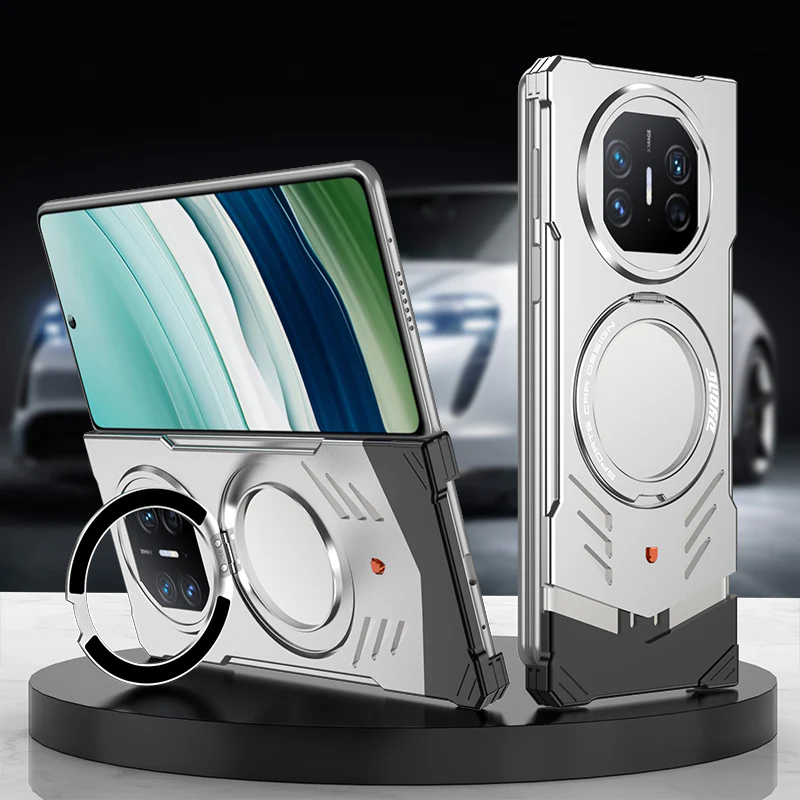 Armor King Supercar MagSafe Pivot Ring Stand Elastic Buckle Frameless Metal Case Cover